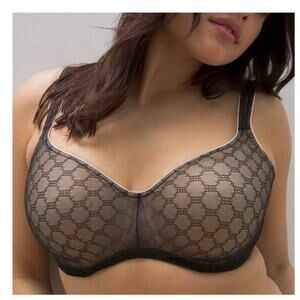 Soma Stunning Support Geo Lace Balconette Bra Black 42DD Underwire Overlay